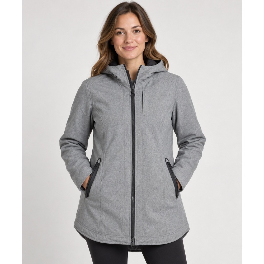 Athleta Womens XL Gray Softshell Hooded Parka Coat Insulated Full Zip